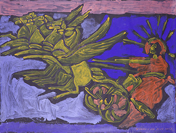 La sortie d'Hélios. Acrylique, gouache sur papier. H 90,5 x L 120 cm. 2017