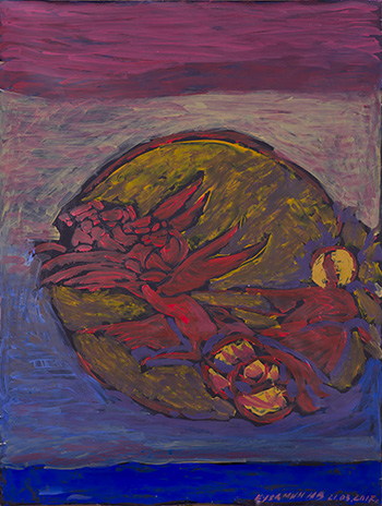 Hélios, dieu du Soleil. Acrylique, gouache sur papier. H 120,5 x L 91 cm. 2017