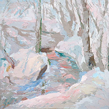 Mars sur la rivière Siétoun. Huile sur toile, H 80 x L 80 cm. 2006