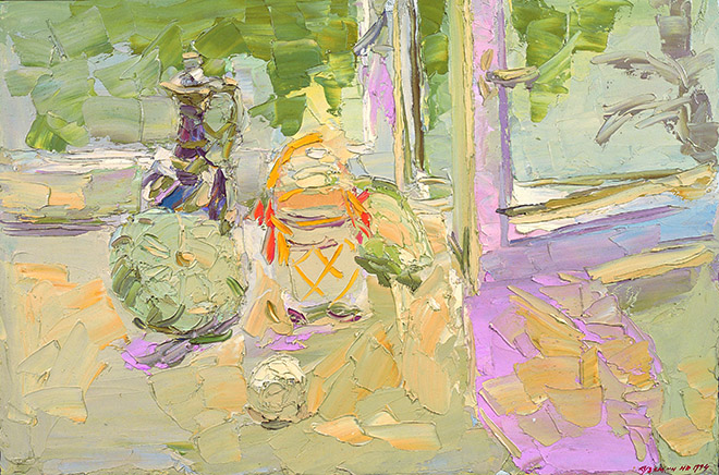 Août. Nature morte au pâtisson. Huile sur toile, 54 x 80 cm. 1994.